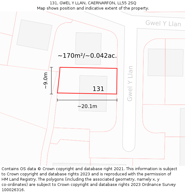 131, GWEL Y LLAN, CAERNARFON, LL55 2SQ: Plot and title map