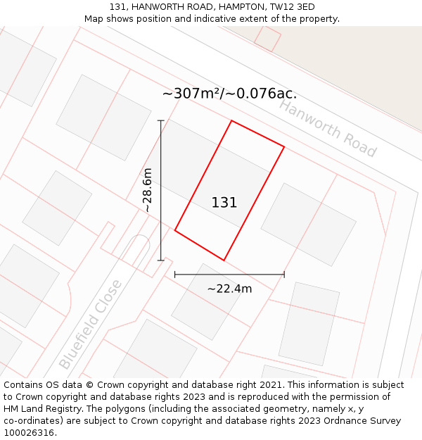 131, HANWORTH ROAD, HAMPTON, TW12 3ED: Plot and title map