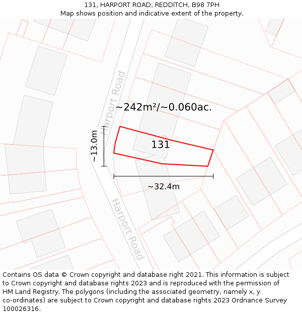 131, HARPORT ROAD, REDDITCH, B98 7PH: Plot and title map