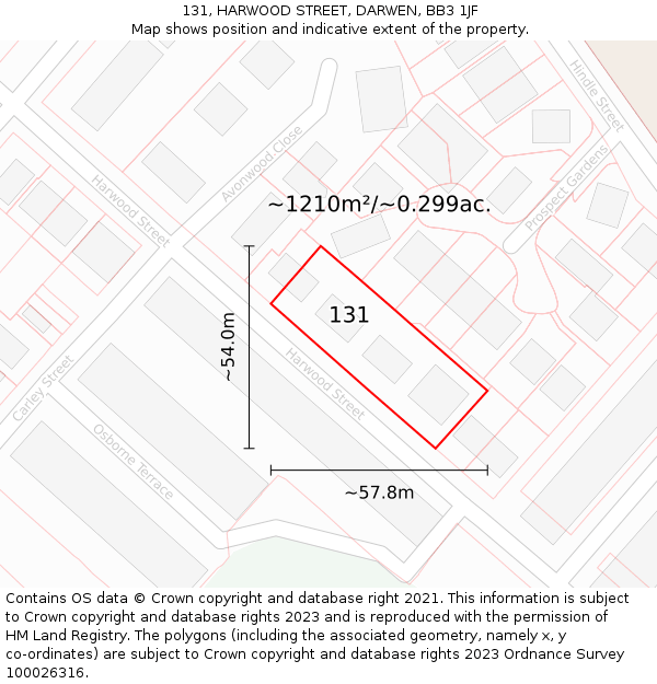 131, HARWOOD STREET, DARWEN, BB3 1JF: Plot and title map