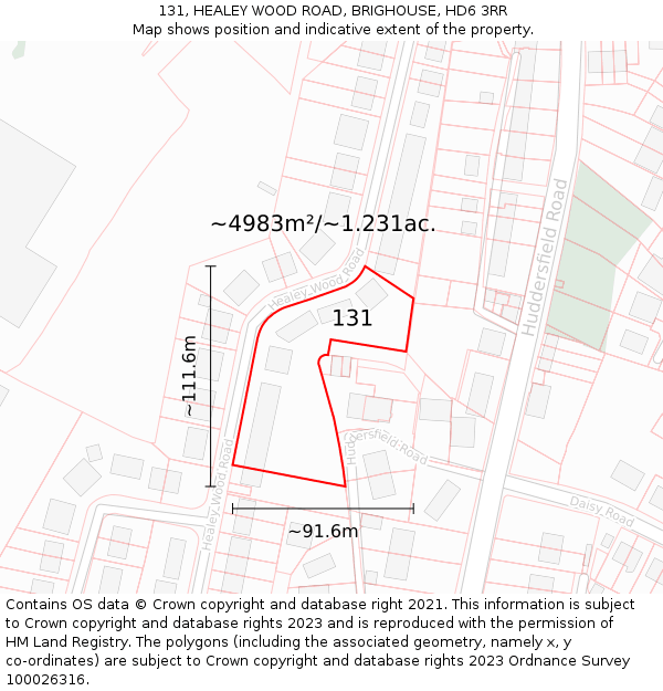 131, HEALEY WOOD ROAD, BRIGHOUSE, HD6 3RR: Plot and title map