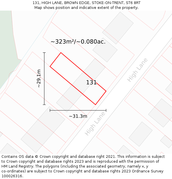 131, HIGH LANE, BROWN EDGE, STOKE-ON-TRENT, ST6 8RT: Plot and title map