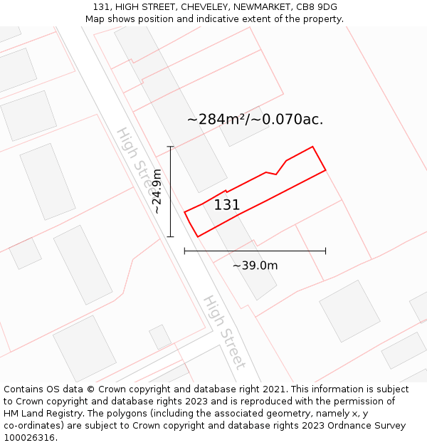 131, HIGH STREET, CHEVELEY, NEWMARKET, CB8 9DG: Plot and title map