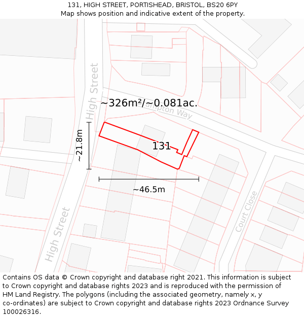 131, HIGH STREET, PORTISHEAD, BRISTOL, BS20 6PY: Plot and title map