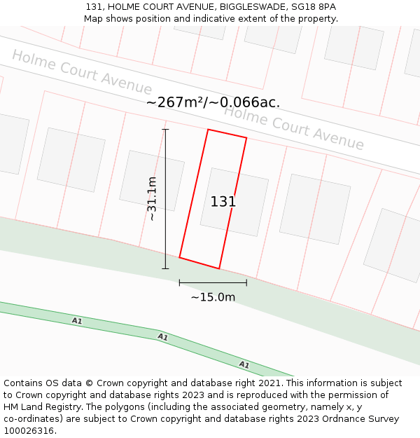 131, HOLME COURT AVENUE, BIGGLESWADE, SG18 8PA: Plot and title map