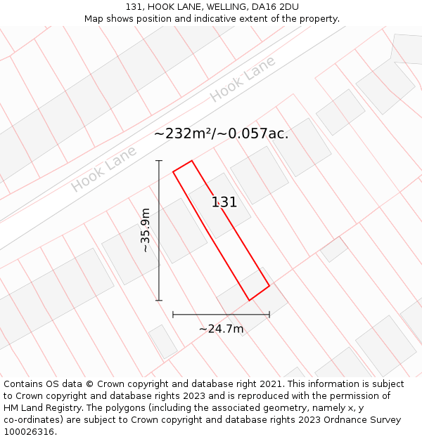 131, HOOK LANE, WELLING, DA16 2DU: Plot and title map