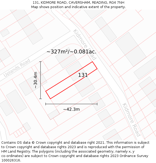 131, KIDMORE ROAD, CAVERSHAM, READING, RG4 7NH: Plot and title map