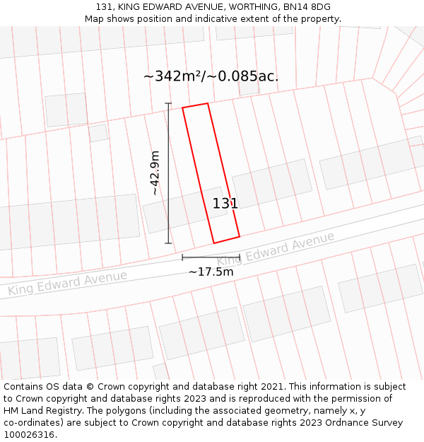 131, KING EDWARD AVENUE, WORTHING, BN14 8DG: Plot and title map