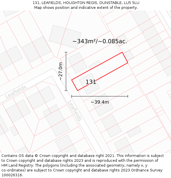 131, LEAFIELDS, HOUGHTON REGIS, DUNSTABLE, LU5 5LU: Plot and title map