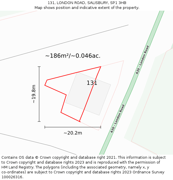 131, LONDON ROAD, SALISBURY, SP1 3HB: Plot and title map
