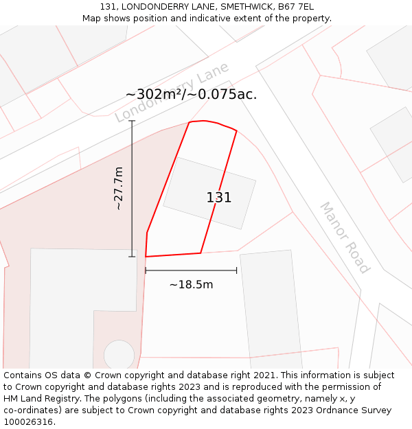 131, LONDONDERRY LANE, SMETHWICK, B67 7EL: Plot and title map