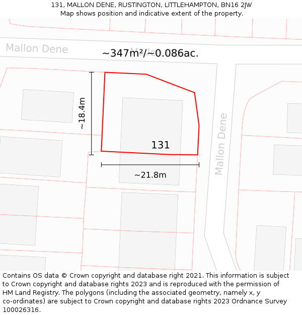 131, MALLON DENE, RUSTINGTON, LITTLEHAMPTON, BN16 2JW: Plot and title map