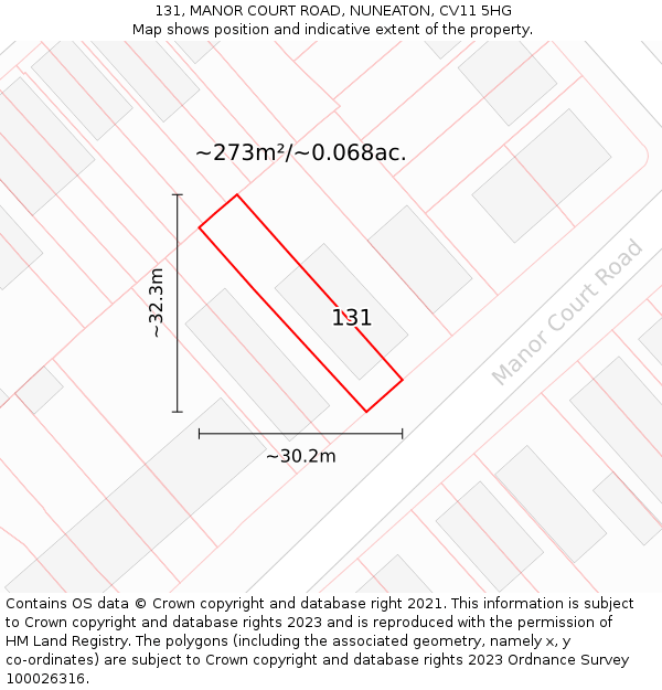 131, MANOR COURT ROAD, NUNEATON, CV11 5HG: Plot and title map