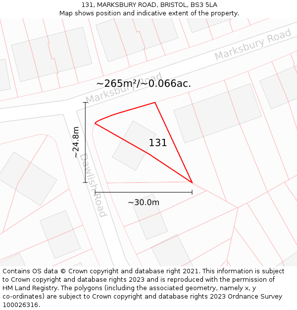 131, MARKSBURY ROAD, BRISTOL, BS3 5LA: Plot and title map
