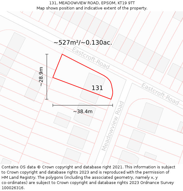 131, MEADOWVIEW ROAD, EPSOM, KT19 9TT: Plot and title map