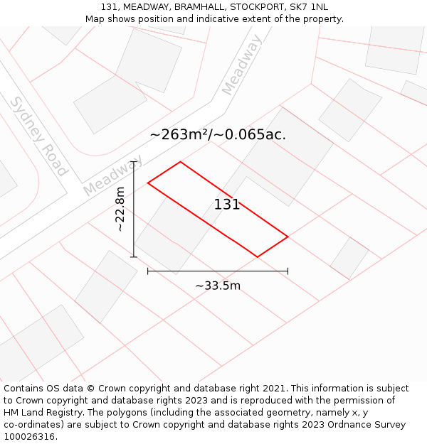 131, MEADWAY, BRAMHALL, STOCKPORT, SK7 1NL: Plot and title map