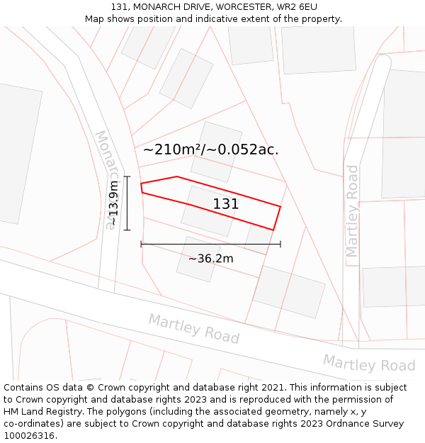 131, MONARCH DRIVE, WORCESTER, WR2 6EU: Plot and title map