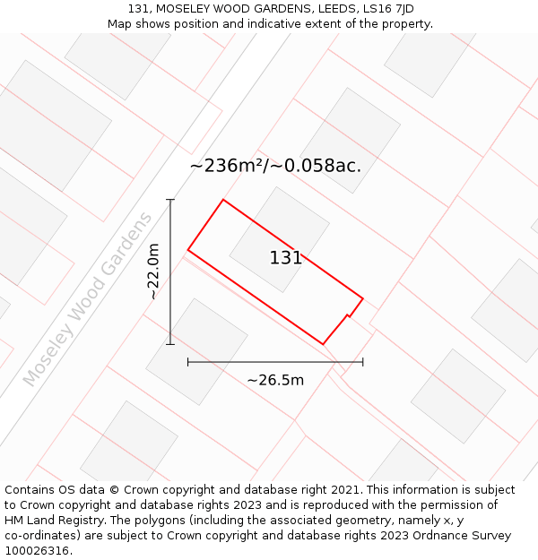 131, MOSELEY WOOD GARDENS, LEEDS, LS16 7JD: Plot and title map
