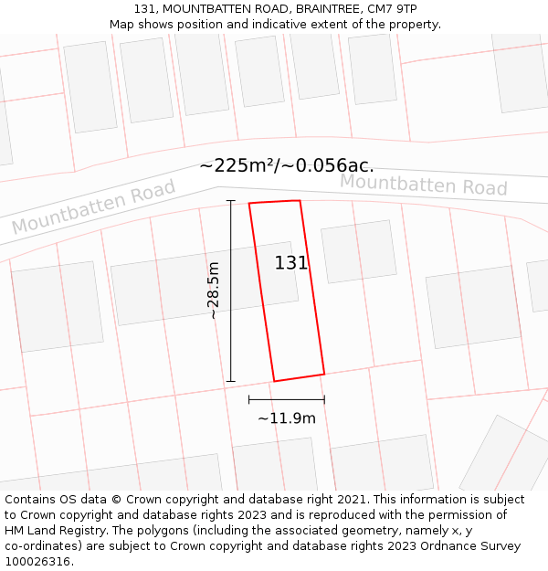 131, MOUNTBATTEN ROAD, BRAINTREE, CM7 9TP: Plot and title map