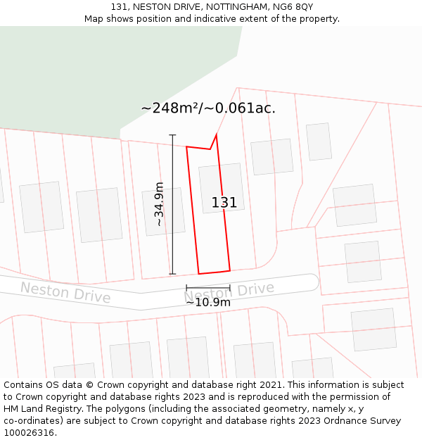 131, NESTON DRIVE, NOTTINGHAM, NG6 8QY: Plot and title map