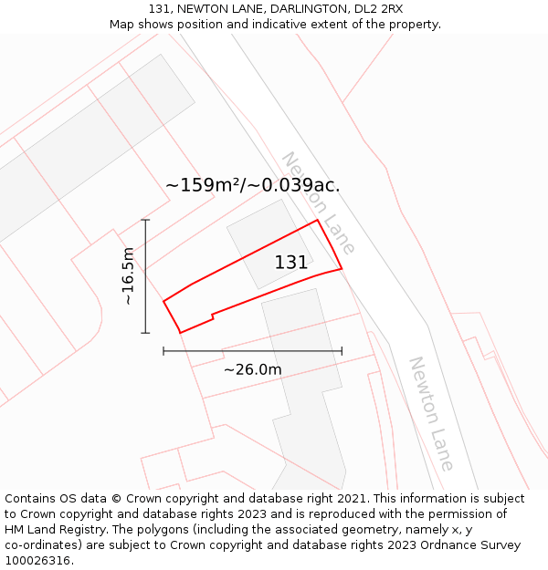 131, NEWTON LANE, DARLINGTON, DL2 2RX: Plot and title map