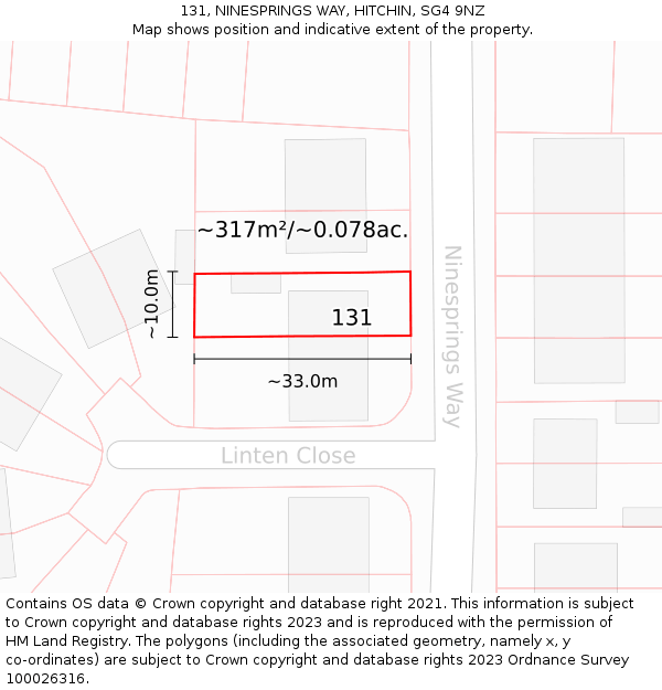 131, NINESPRINGS WAY, HITCHIN, SG4 9NZ: Plot and title map