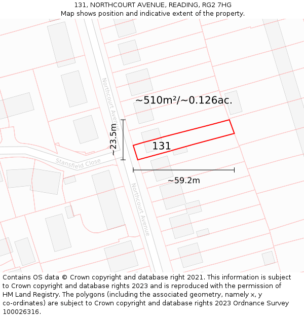 131, NORTHCOURT AVENUE, READING, RG2 7HG: Plot and title map