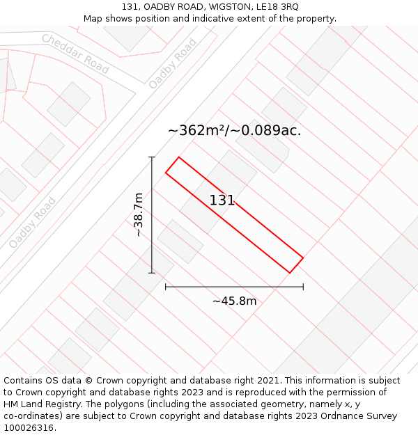 131, OADBY ROAD, WIGSTON, LE18 3RQ: Plot and title map