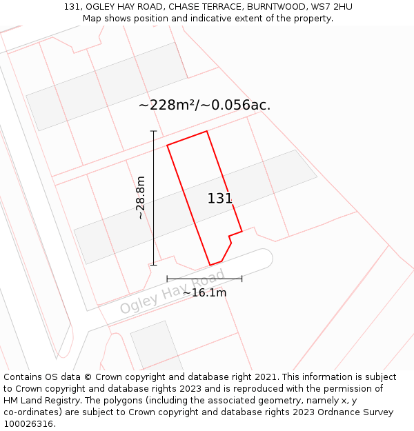 131, OGLEY HAY ROAD, CHASE TERRACE, BURNTWOOD, WS7 2HU: Plot and title map