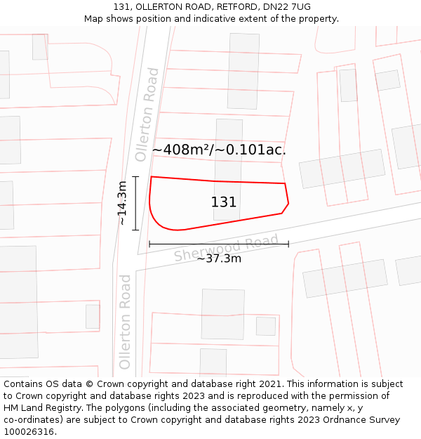 131, OLLERTON ROAD, RETFORD, DN22 7UG: Plot and title map