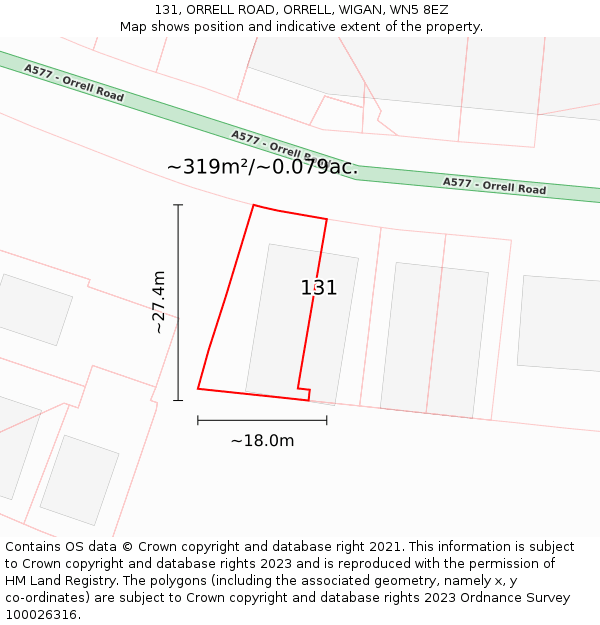 131, ORRELL ROAD, ORRELL, WIGAN, WN5 8EZ: Plot and title map