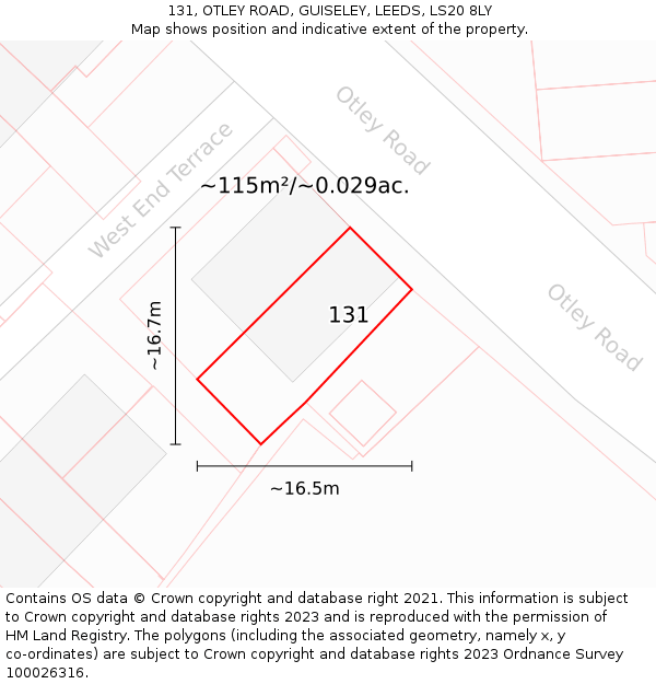 131, OTLEY ROAD, GUISELEY, LEEDS, LS20 8LY: Plot and title map