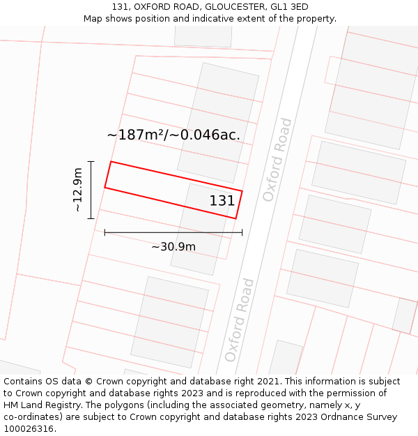 131, OXFORD ROAD, GLOUCESTER, GL1 3ED: Plot and title map