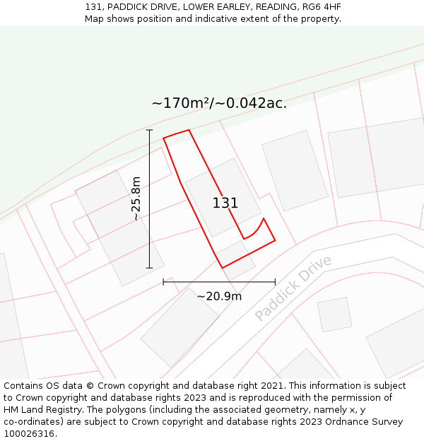 131, PADDICK DRIVE, LOWER EARLEY, READING, RG6 4HF: Plot and title map