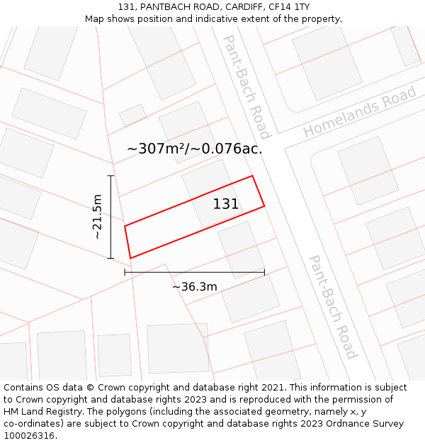 131, PANTBACH ROAD, CARDIFF, CF14 1TY: Plot and title map