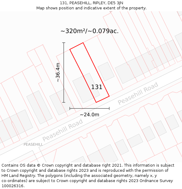 131, PEASEHILL, RIPLEY, DE5 3JN: Plot and title map