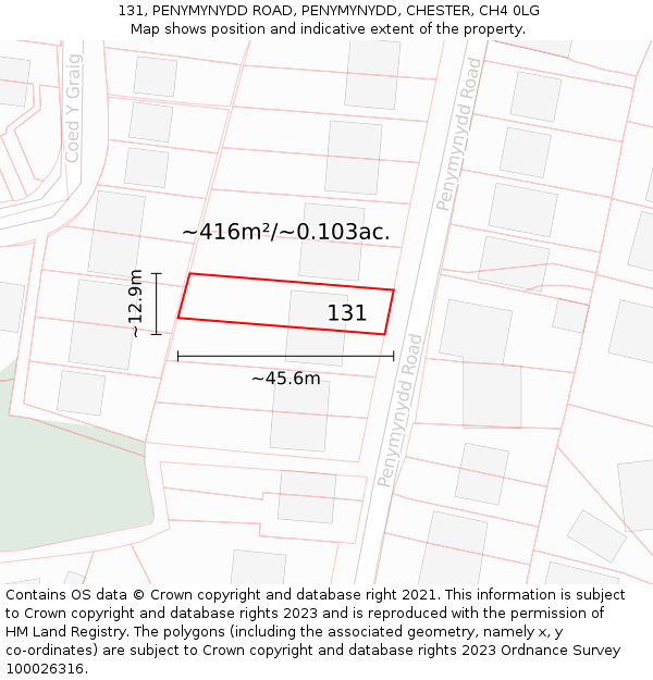 131, PENYMYNYDD ROAD, PENYMYNYDD, CHESTER, CH4 0LG: Plot and title map