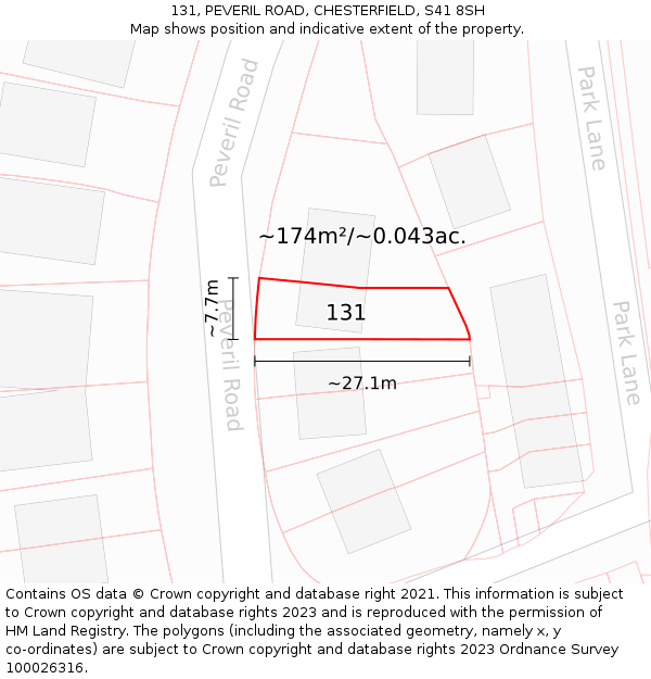 131, PEVERIL ROAD, CHESTERFIELD, S41 8SH: Plot and title map