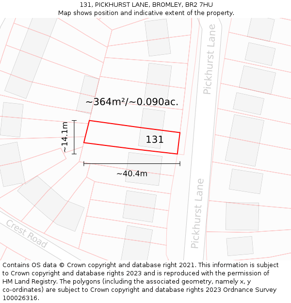 131, PICKHURST LANE, BROMLEY, BR2 7HU: Plot and title map