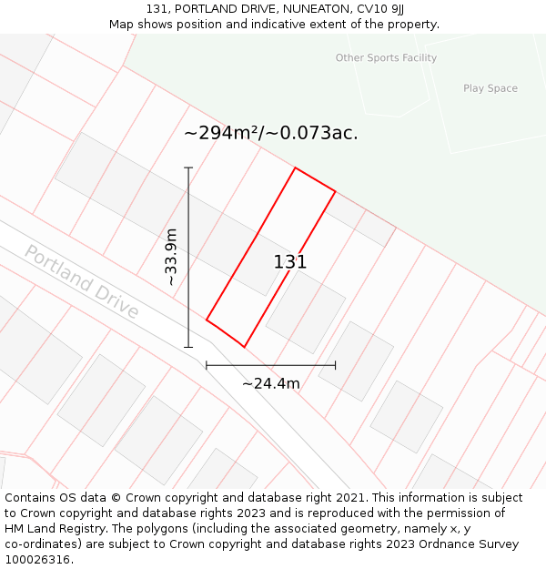 131, PORTLAND DRIVE, NUNEATON, CV10 9JJ: Plot and title map