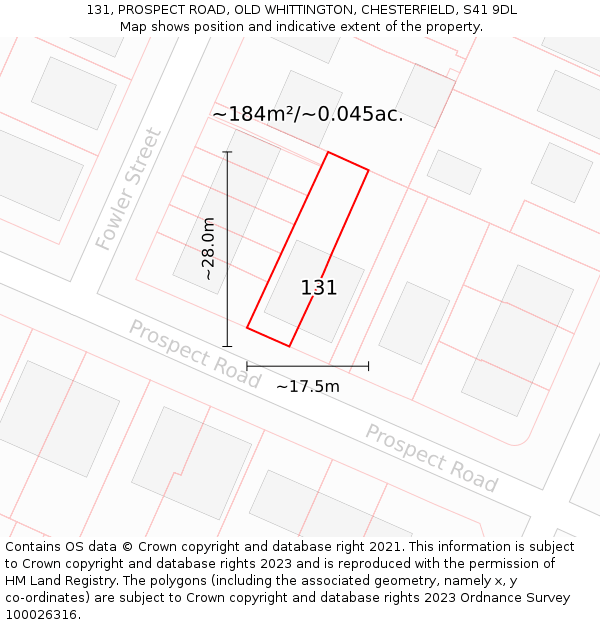 131, PROSPECT ROAD, OLD WHITTINGTON, CHESTERFIELD, S41 9DL: Plot and title map