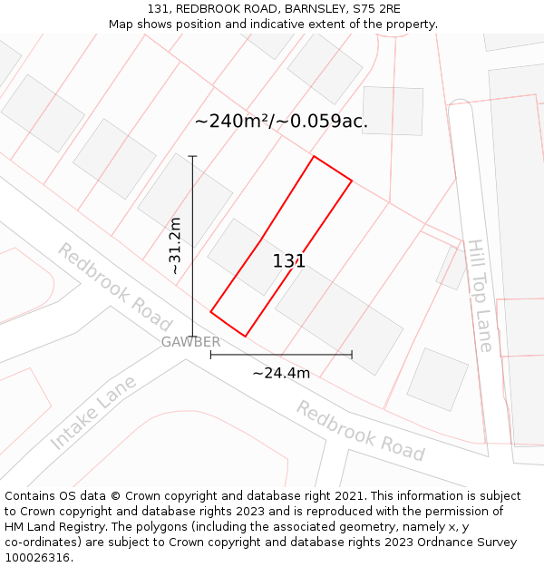 131, REDBROOK ROAD, BARNSLEY, S75 2RE: Plot and title map