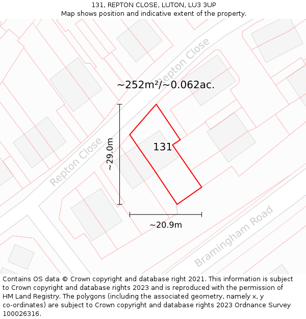 131, REPTON CLOSE, LUTON, LU3 3UP: Plot and title map