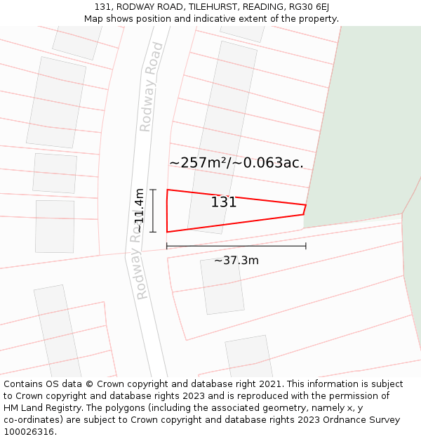 131, RODWAY ROAD, TILEHURST, READING, RG30 6EJ: Plot and title map