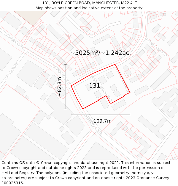131, ROYLE GREEN ROAD, MANCHESTER, M22 4LE: Plot and title map