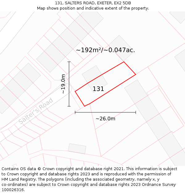 131, SALTERS ROAD, EXETER, EX2 5DB: Plot and title map