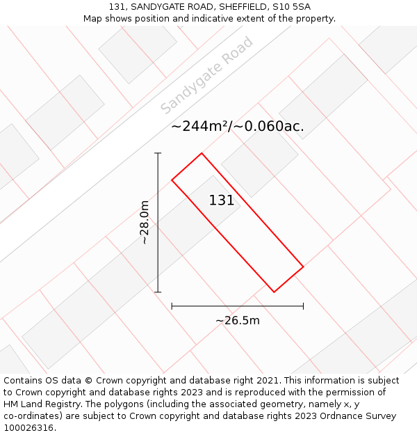 131, SANDYGATE ROAD, SHEFFIELD, S10 5SA: Plot and title map