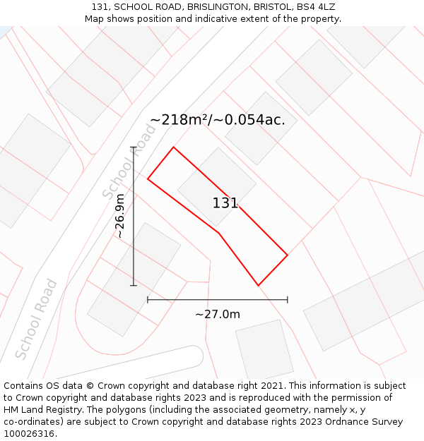 131, SCHOOL ROAD, BRISLINGTON, BRISTOL, BS4 4LZ: Plot and title map