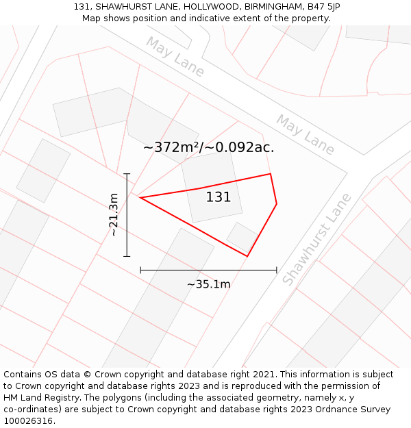 131, SHAWHURST LANE, HOLLYWOOD, BIRMINGHAM, B47 5JP: Plot and title map