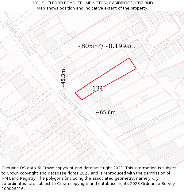 131, SHELFORD ROAD, TRUMPINGTON, CAMBRIDGE, CB2 9ND: Plot and title map